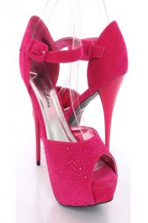 Fuchsia Faux Velvet Peep Toe Sexy Platform Heels @ Amiclubwear Heel 