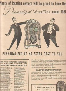 Wurlitzer model 1080 phonographs 1949 Ad  proud to have