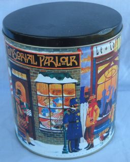   Popcorn Tin, Vintage Village, Hal Kattau Design.7 1/4T, 6 1/2A