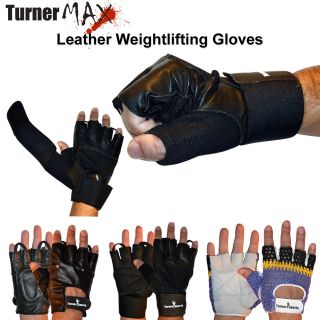 TurnerMAX COW LEATHER Weight lifting gloves Gym Body Building Training 