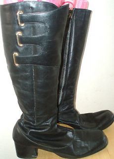 Vintage Black Leather GoGo boots womens 9 M square toe