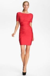 NWT Halston Heritage Short Sleeve Pleated Fitted Dress in Vermillion 