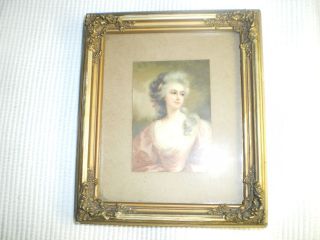 Antique Print of Elegant Victorian Era Woman in Gold Gild Frame