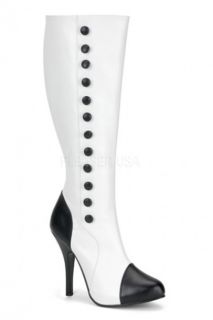 White Black Faux Leather Button Heel Boots @ Amiclubwear Boots Catalog 