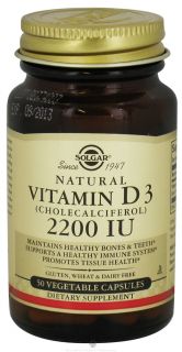 Solgar   Vitamin D3 Cholecalciferol 2200 IU   50 Vegetarian Capsules