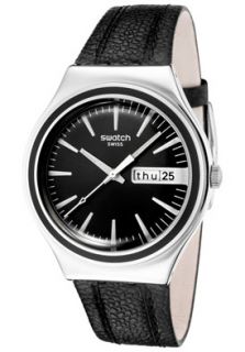 Swatch YGS744 Watches,Irony Black Dial Black Leatherette, Mens 