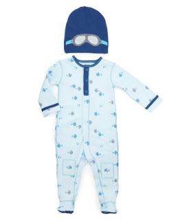 Airplane Print Footie Playsuit & Hat, 3 9 Months   Last Call by Neiman 
