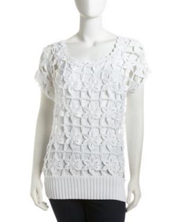 Floral Crochet Blouse, White   
