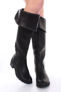 Black Faux Leather Studded Back Knee High Boots @ Amiclubwear Boots 