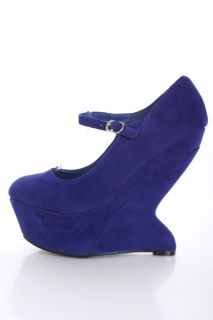 Royal Blue Faux Suede Curved Wedge @ Amiclubwear Wedges Shoes Store 