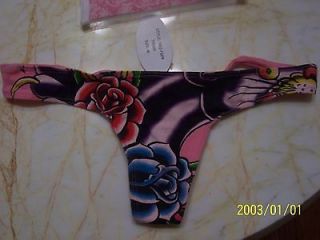 Ed Hardy 1082 FSPP Pink Panther Tattoo Thong Small Gift Packaging N.W 
