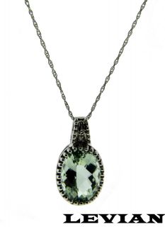 LEVIAN DIAMOND & GREEN AMETHYST NECKLACE IN 14K WHITE GOLD NEW