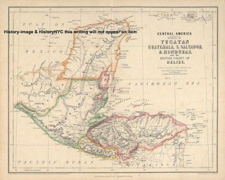 1857 CENTRAL AMERICA BELIZE AND YUCATAN MEXICO MAP