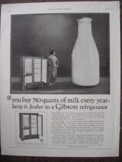 1925 Gibson Refrigerator Ad Keeps Milk Fresher