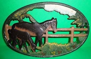Metal Iron Hot Plate Pot Holder Horse Colt Fence Wood Pasture Painted 
