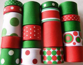 18 Yd Christmas Holidays Grosgrain Ribbon Lot in Red and Green Hairbow 