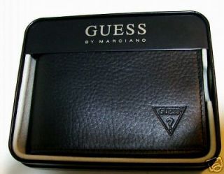 NEW Guess Mens Genuine Leather Bifold Wallet Black Billold with ID 