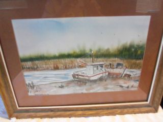 Vintage Painting 1978 Charleston SC Boat & Marsh Scene Signed Estate 