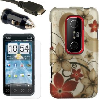 Case+Car Charger+Screen Protector for HTC EVO 3D V 4G E Guard Film LCD 