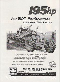 1956 Huber Warco Co Marion OH Ad 195hp 5D 190 Grader