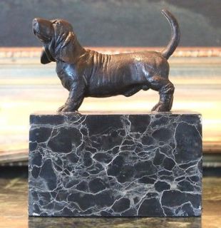 Basset Hound Hush Puppy Bookend Bronze Marble Statue Sculpture Breeder 