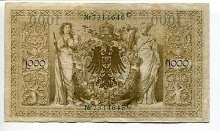 Germany Deutschland 1000 Mark 1910 Circulated Reichsbanknote VF
