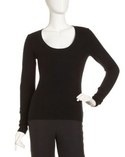 Fitted Scoop Neck Sweater, Black   