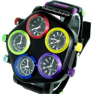   MULTI TIME ZONE BLACK/MULTI COLOR ICE NATION HIP HOP WORLD TIME WATCH