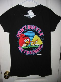Womens Black Tee Angry Birds DONT RUFFLE MY FEATHERS T Shirt sz 