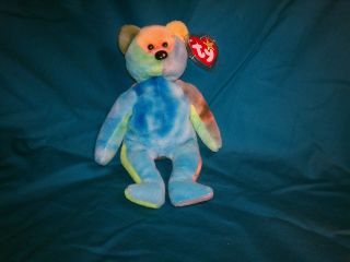   the TY DYED BEAR BEANIE BABY with TAGS   STUNNING RARE BLUE G53 NRPT