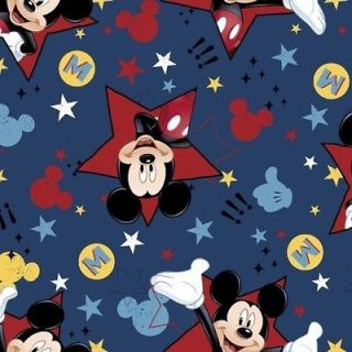 Disney Mickey Mouse in Patchwork Squares on Blue Fabric Fat Quarter