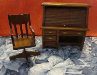 Dollhouse roll top desk with swivel chair