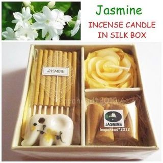   SET YELLOW NATURAL AROMATHERAPY JASMINE INCENSE CANDLE IN SILK BOX