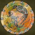 Hand painted Aboriginal Australian clay plate with lizard and kangaroo