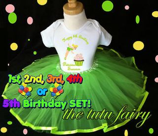 Tinkerbell Fairy Birthday Cupcake Shirt & hot green tutu set outfit 