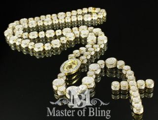 MENS 14K WHITE GOLD FINISH ICED OUT NECKLACE CHAIN ROSARY RICK ROSS 