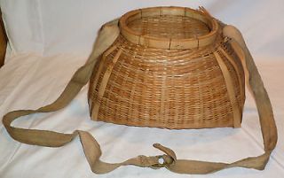 Vintage Bamboo Fishing Creel or Berry Picking Basket   Wicker Basket