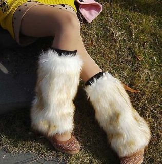 Warm Fluffy Faux Fur Leg Warmer Boot Sleeve Cover Free Size Length 