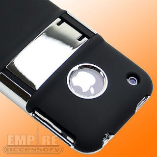   BLACK CASE KICK STAND COVER W/CHROME for Apple iPhone 3G 3GS NEW