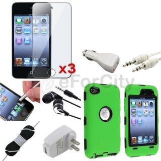 Green Case+Film+Pen+​Silver Headset+Car Charger+Cable For iPod touch 