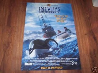 FREE WILLY 3 THE RESCUE, VIDEO MOVIE POSTER, FULL SIZE