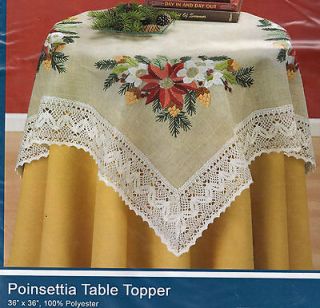   POINSETTIA Lace TABLE TOPPER & PERLE FLOSS Stamped Embroidery HEIRLOOM