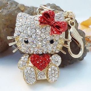 Heart Red Hello Kitty Cat New Fashion Swarovski Crystal Charm Key Bag 