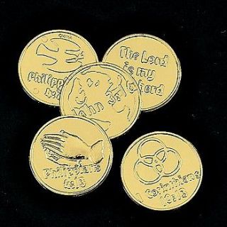 144 Religious Colored Plastic Coins Bible Verse School   Gold