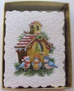 Carol Wilson Gold Box Series Christmas Cards 15 Ct. Bluebirds Caroling 