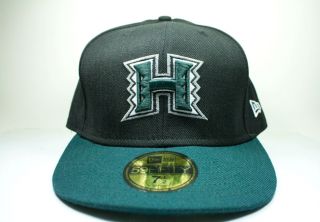 UNIVERSITY OF HAWAII UH RAINBOWS New Era Hat Cap Black Green NEW 7 1/2