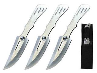 New 3pc Silver Throwing Knife Set 3 pc Knives w Sheath