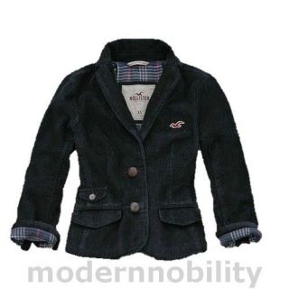 Hollister Womens Navy Blue Corduroy Button Front Jacket Blazer Size 