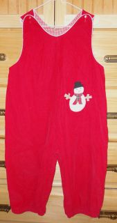 Mary James Christmas Longall Red corduroy EUC 4T 4 snowman applique