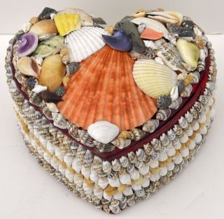   Sea Shell Covered Decorative Trinket Box Heart Shaped Ocean Jewelry